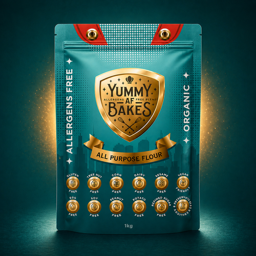 Organic All Purpose Allergy Friendly Flour front pack — gluten free, wheat free and top 8 allergen free | Yummy AF Bakes
