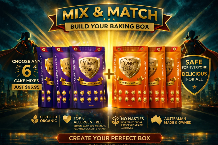 Build Your Baking Box — choose 6 organic allergen free cake mixes | Yummy AF Bakes