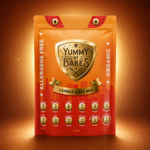 Organic Carrot Cake Mix front pack — gluten free, allergen free, dairy free | Yummy AF Bakes